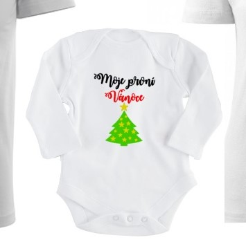 Rodinná Vánoční trička - Dětské body pro miminko s potiskem - Moje první Vánoce