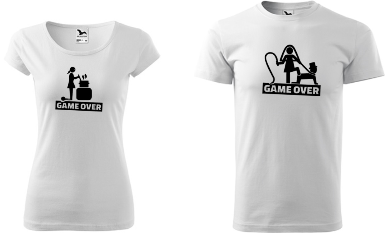 Párová trička (bílá) - pánské, svatební GAME OVER