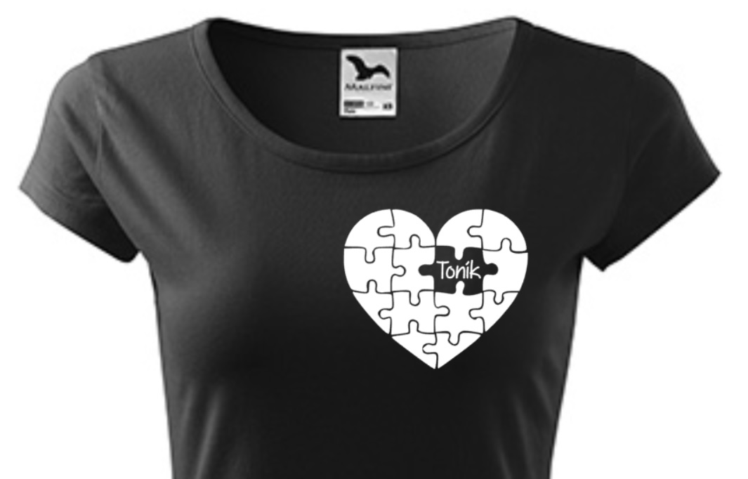 Dámské rodinné tričko,  s potiskem - motiv puzzle, s puzzlemí