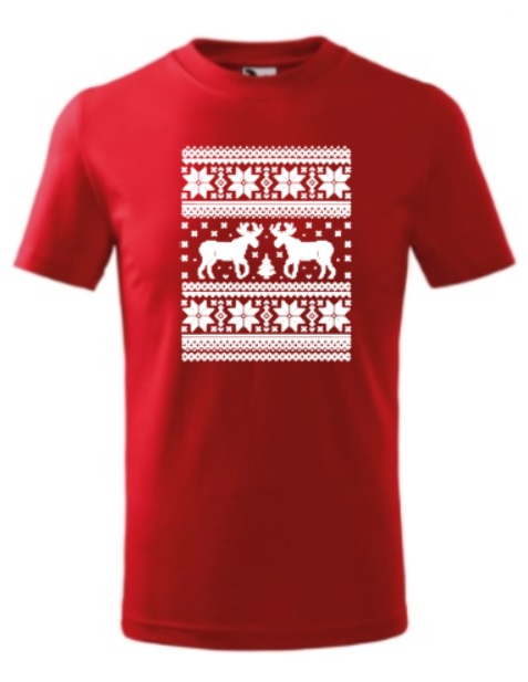 DĚTSKÉ rodinné vánoční tričko s potiskem -  s jelenem, sob, se sobem
