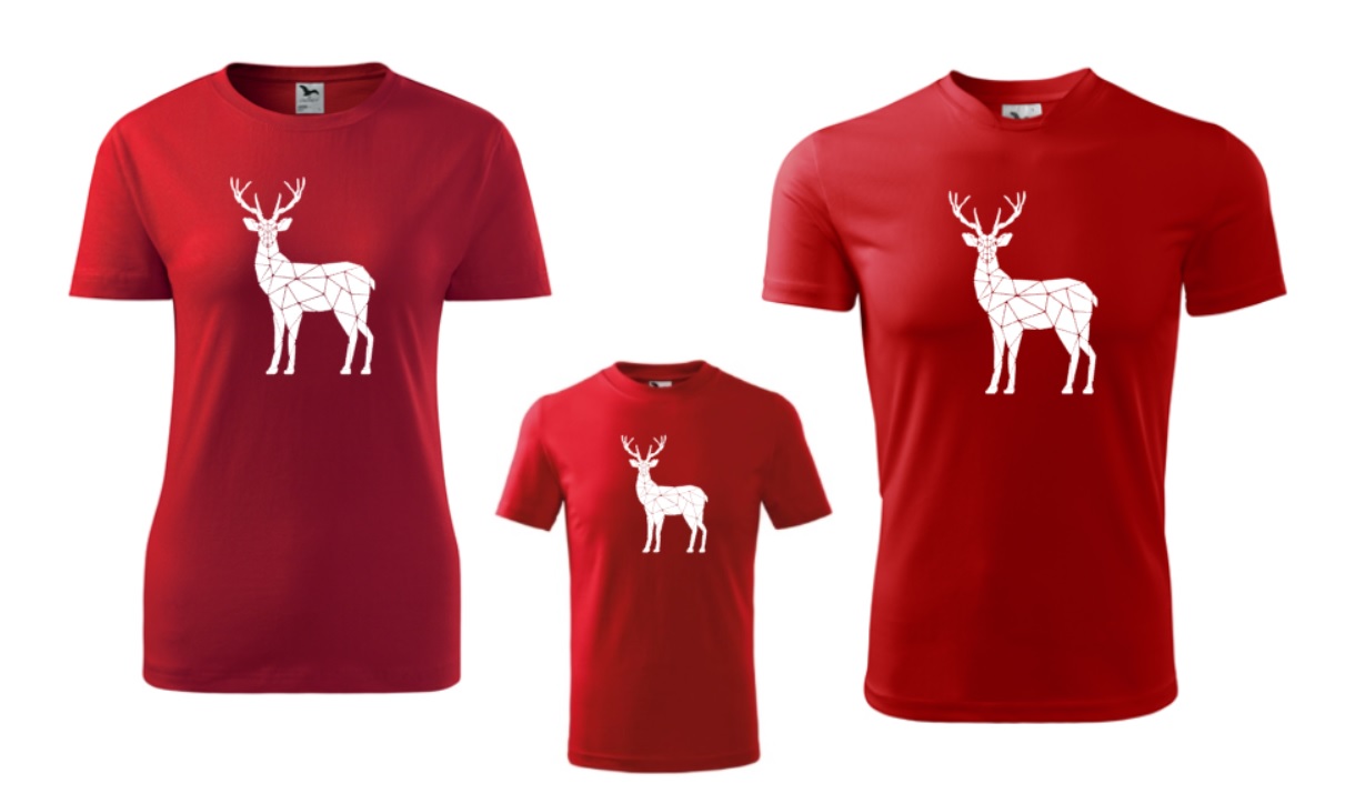 Dámské rodinné tričko s potiskem -  s jelenem ABSTRAKT VÁNOČNÍ