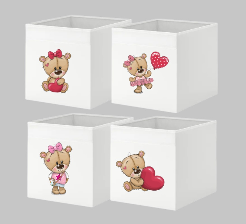 Pevný úložný dětský box, krabice s motivem medvídka - látkový box pro HOLČIČKU