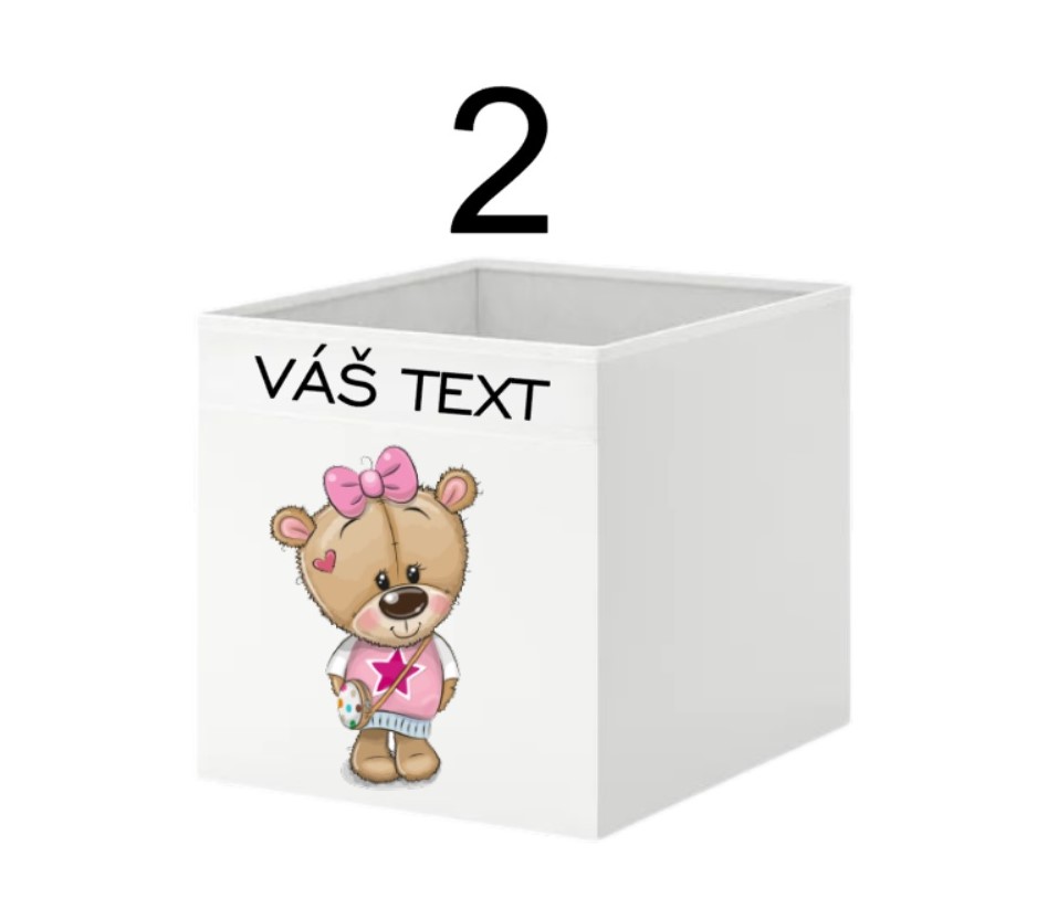 Úložný dětský box s motivem medvídka - látkový box pro HOLČIČKU - S TEXTEM NA PŘÁNÍ
