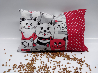 Nahřívací pohankový polštářek s motivem kočiček, červené kočky