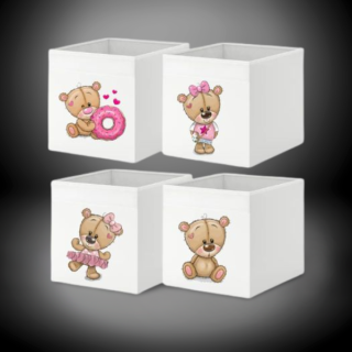 Pevný úložný dětský box Kallax s motivem medvídka - látkový box pro HOLČIČKU