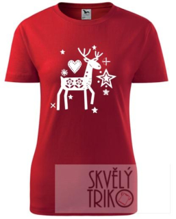 Dámské rodinné Vánoční tričko s potiskem -  s jelenem, sob, se sobem