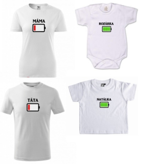 Dětské rodinné tričko s potiskem - obrázek baterie se jménem na přání